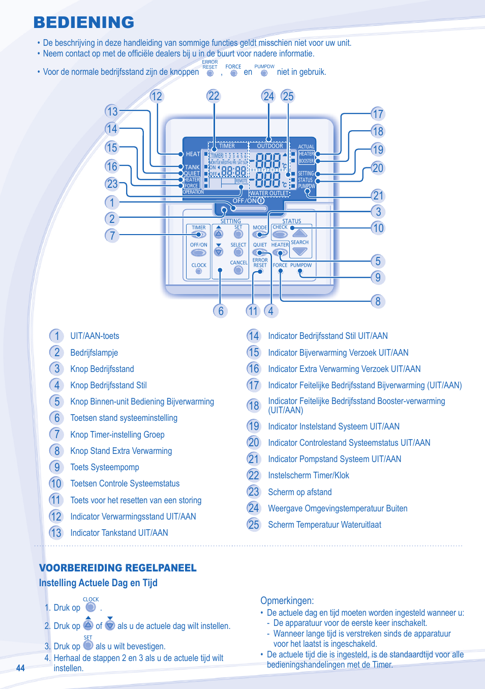 Bediening, Opmerkingen | Panasonic WHUD12CE5 User Manual | Page 44 / 76