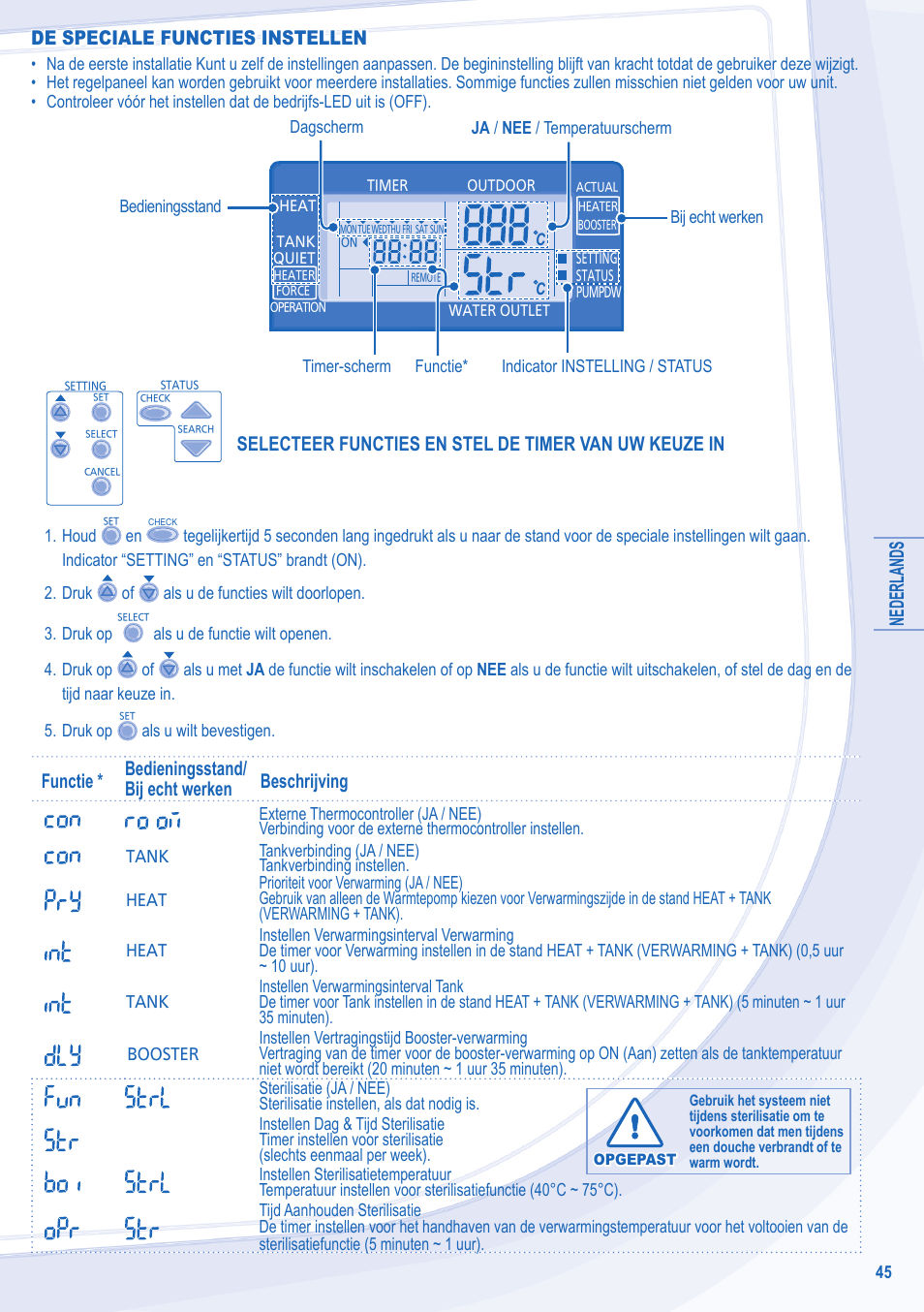 Nederlands, De speciale functies instellen | Panasonic WHUD12CE5 User Manual | Page 45 / 76