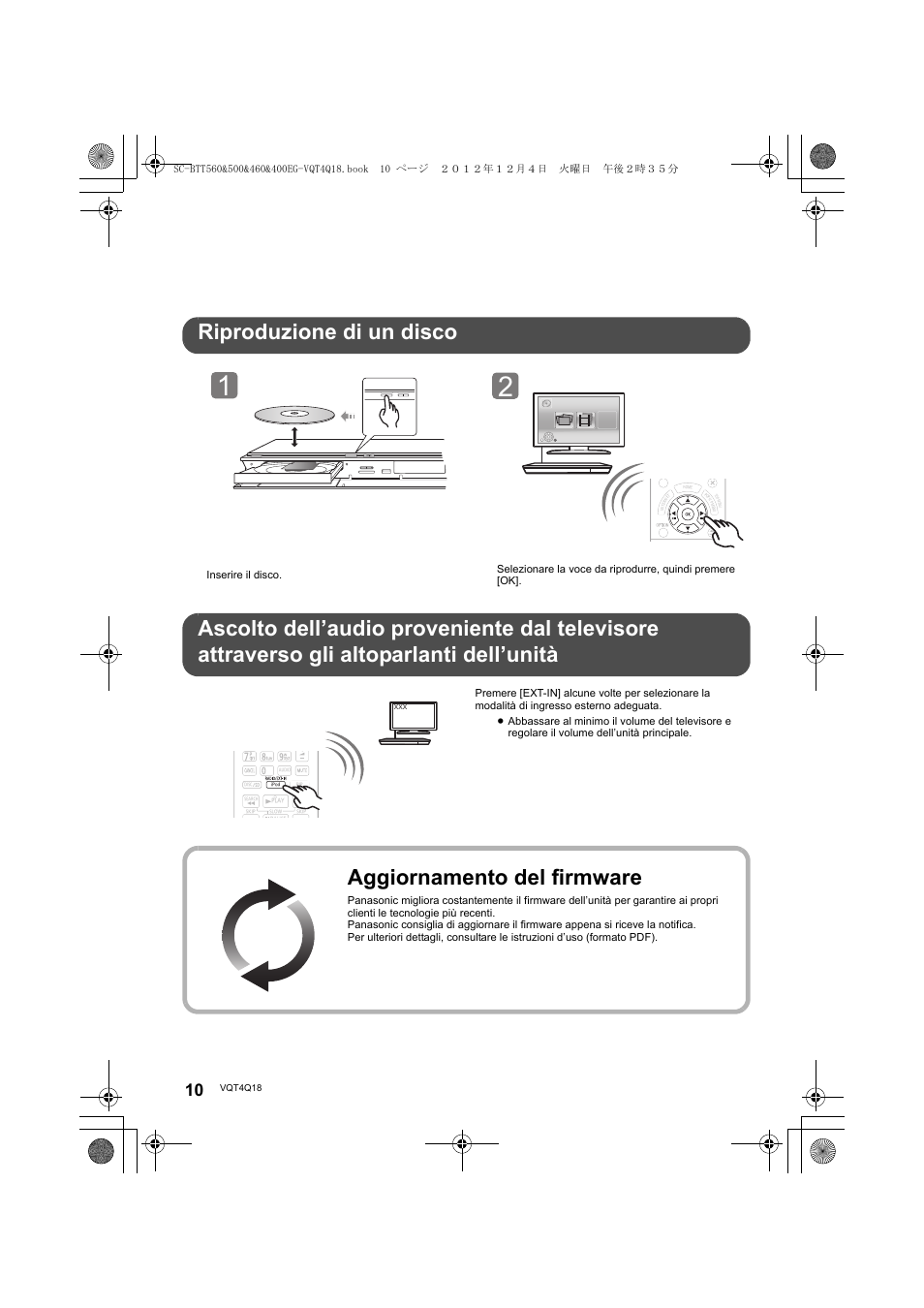 Aggiornamento del firmware, Vol open/close | Panasonic SCBTT400EG User Manual | Page 10 / 56