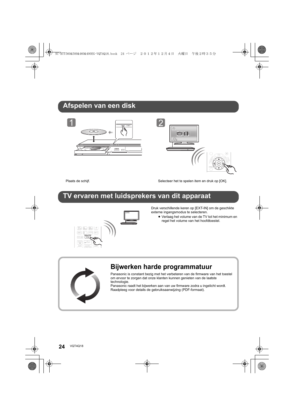 Bijwerken harde programmatuur, Vol open/close | Panasonic SCBTT400EG User Manual | Page 24 / 56