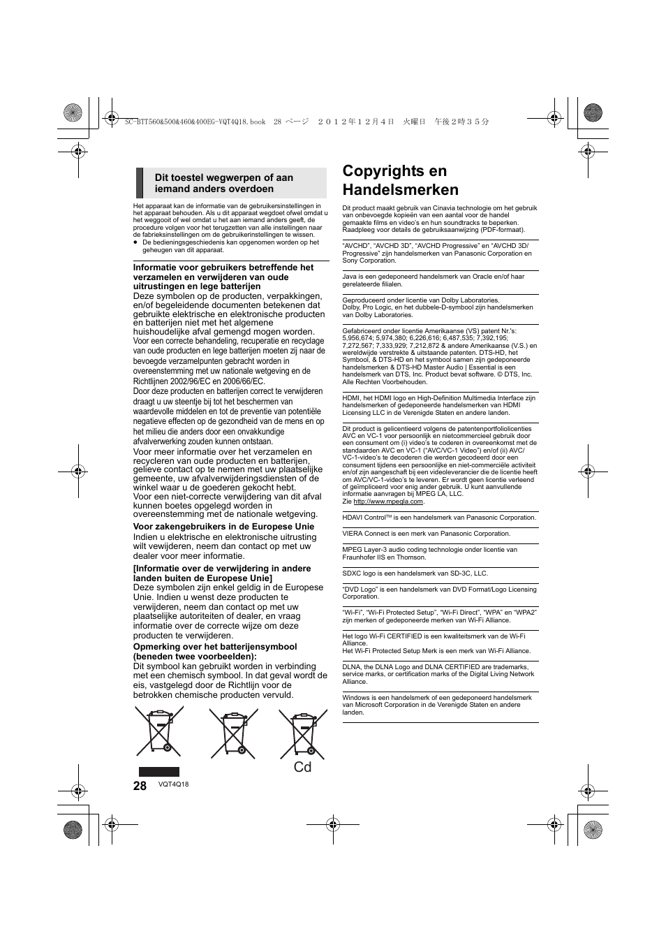 Copyrights en handelsmerken | Panasonic SCBTT400EG User Manual | Page 28 / 56