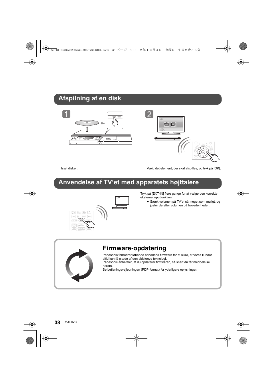 Firmware-opdatering, Vol open/close | Panasonic SCBTT400EG User Manual | Page 38 / 56