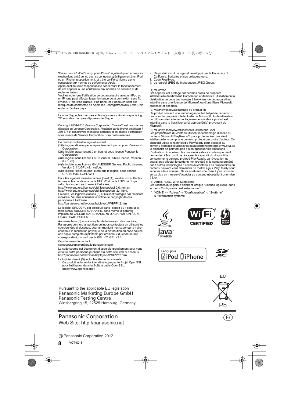Panasonic corporation | Panasonic SCBTT400EG User Manual | Page 8 / 56