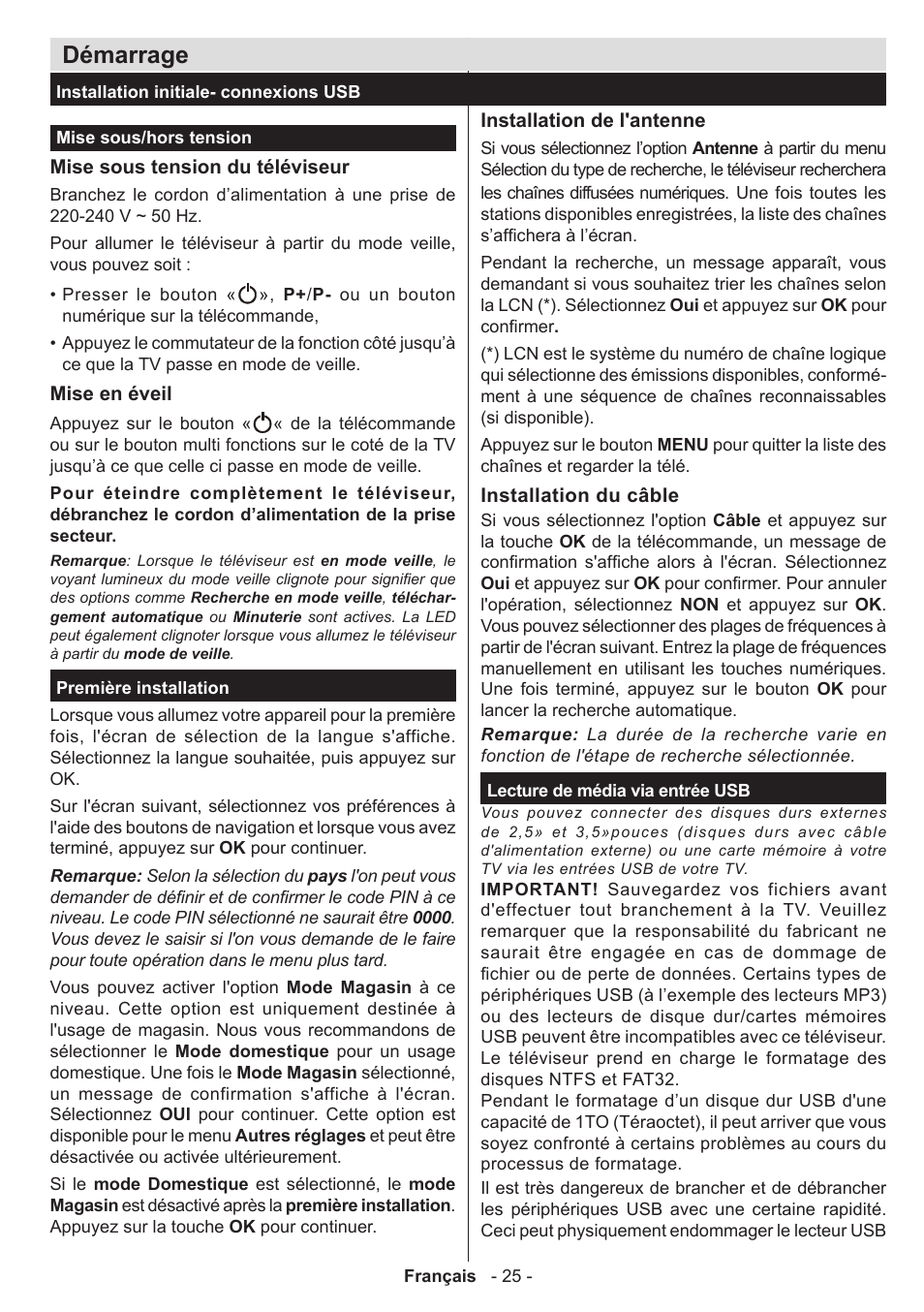 Démarrage | Panasonic TX32A300E User Manual | Page 26 / 72