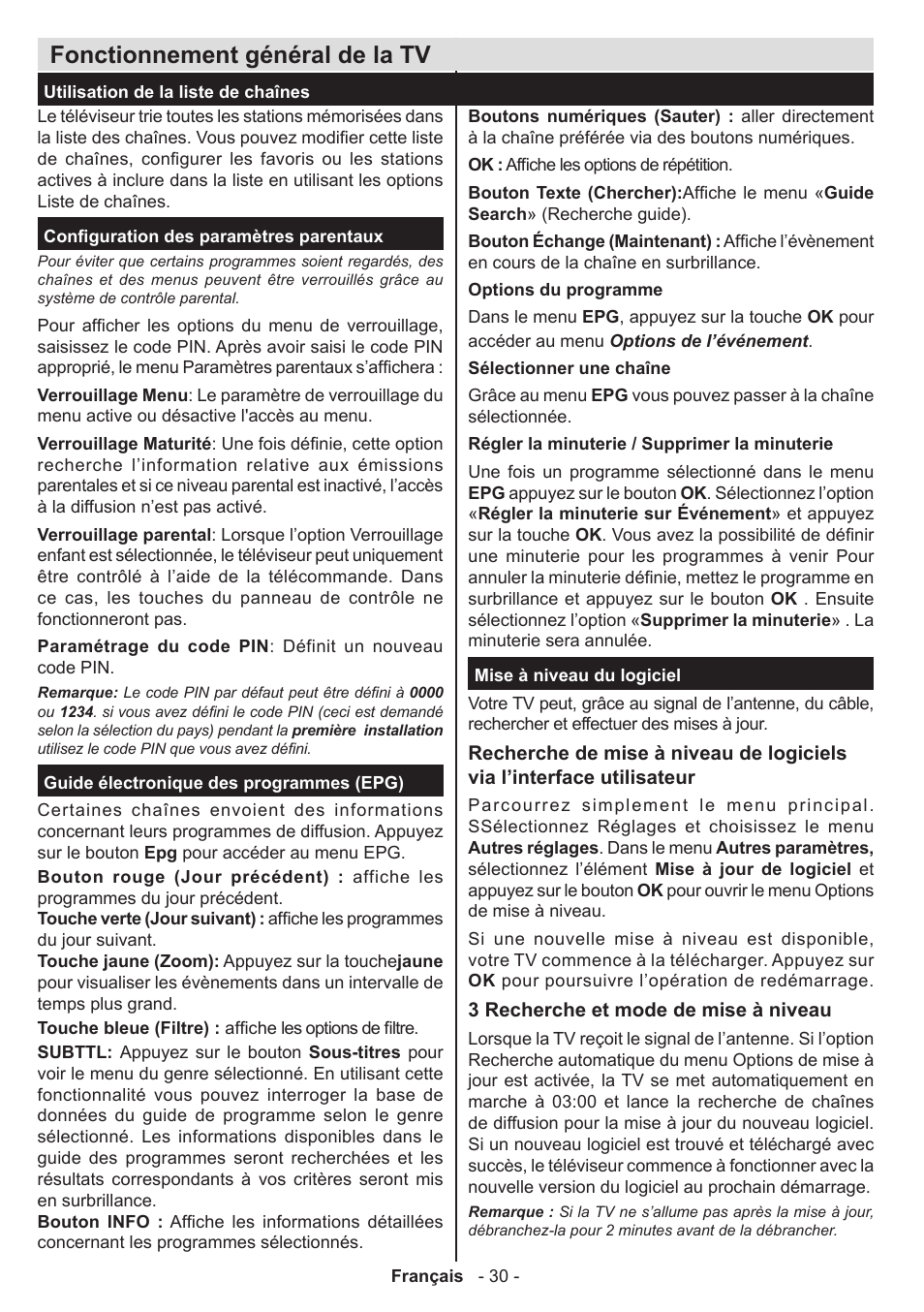 Fonctionnement général de la tv | Panasonic TX32A300E User Manual | Page 31 / 72
