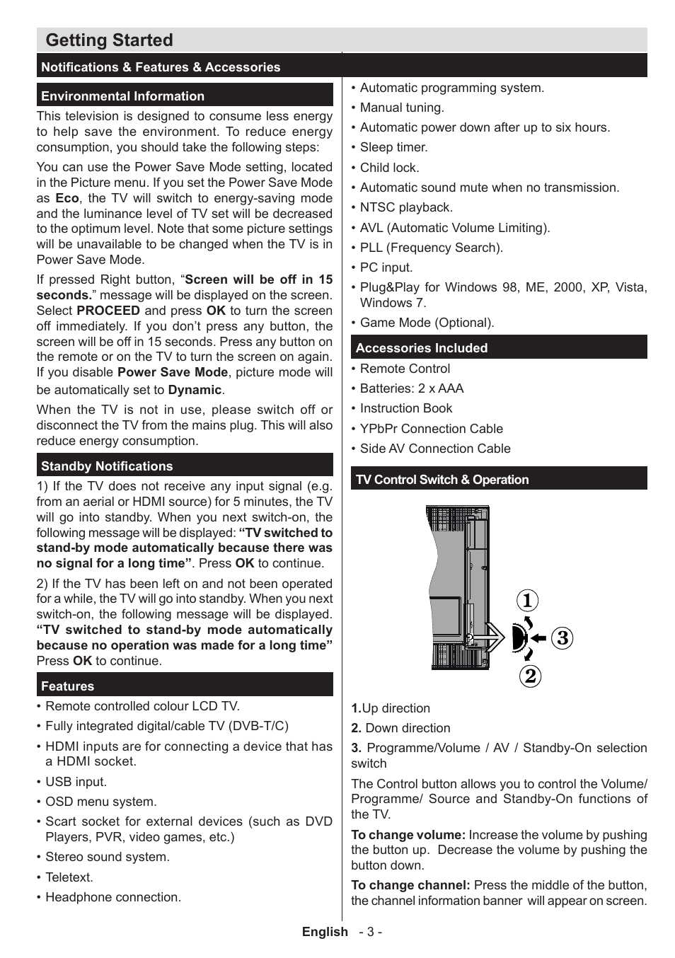 Getting started | Panasonic TX32A300E User Manual | Page 4 / 72