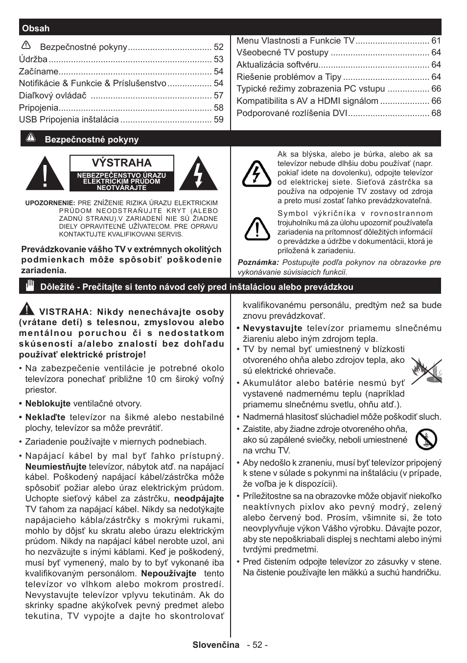 Výstraha | Panasonic TX32A300E User Manual | Page 53 / 72