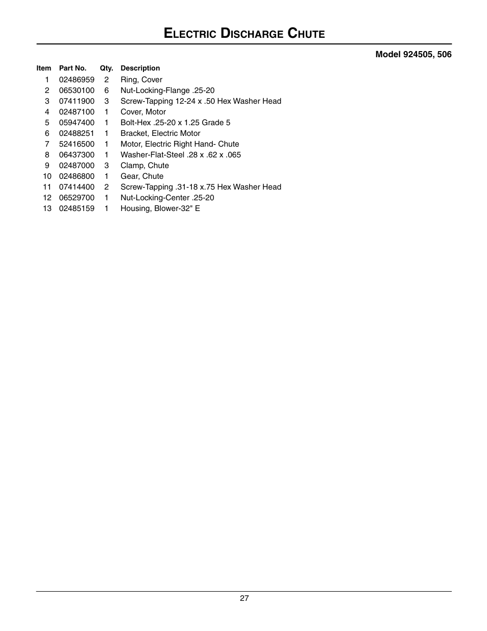 Electric discharge chute | Ariens 924508 - 1128 User Manual | Page 27 / 37