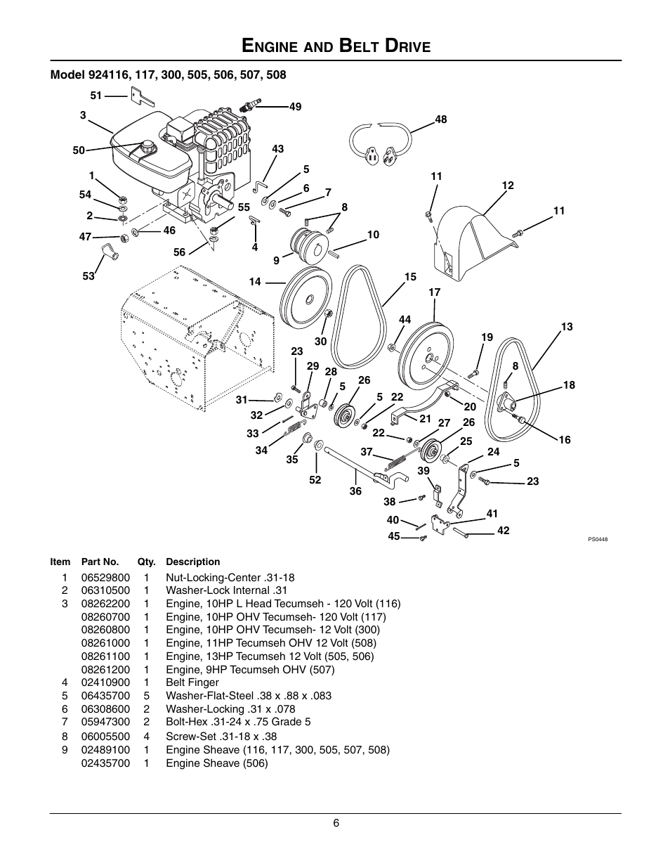 Engine and belt drive | Ariens 924508 - 1128 User Manual | Page 6 / 37