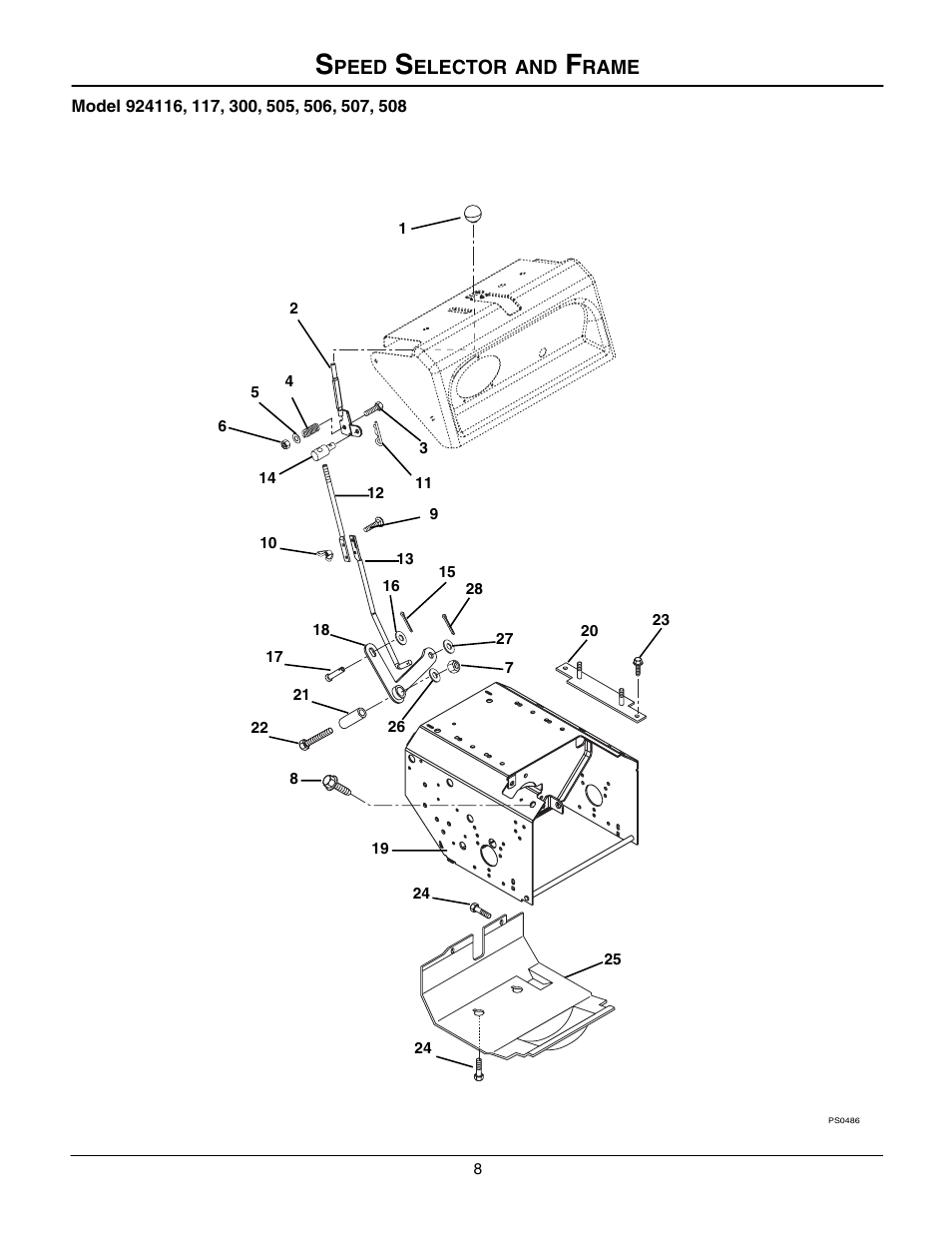 Speed selector and frame | Ariens 924508 - 1128 User Manual | Page 8 / 37