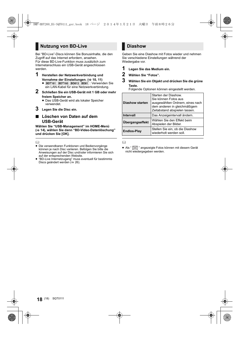 Nutzung von bd-live diashow | Panasonic DMPBDT161EG User Manual | Page 18 / 108