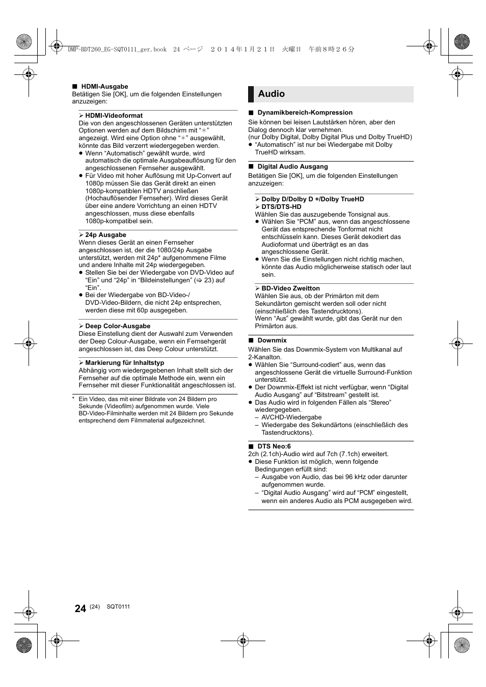 Audio | Panasonic DMPBDT161EG User Manual | Page 24 / 108