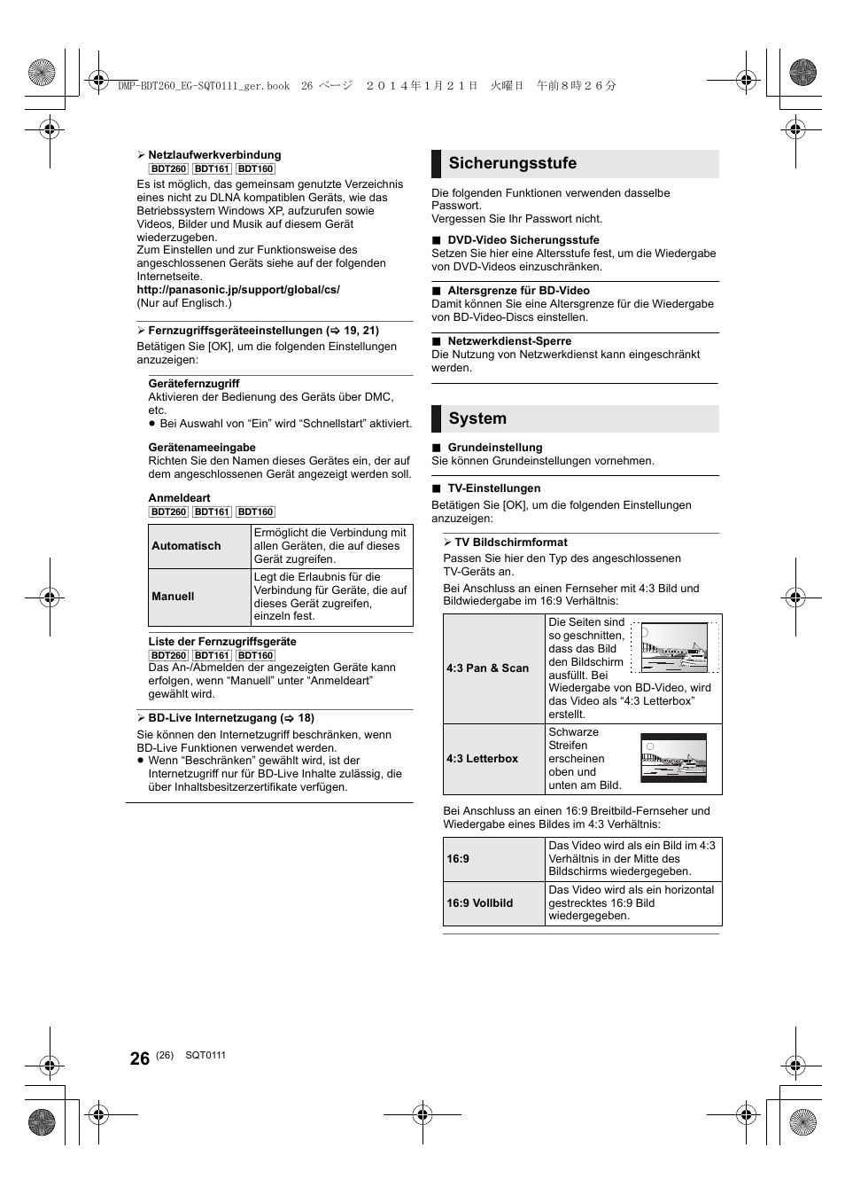 Sicherungsstufe, System | Panasonic DMPBDT161EG User Manual | Page 26 / 108