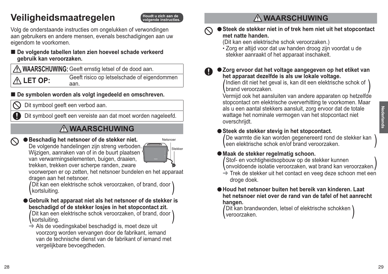 Veiligheidsmaatregelen | Panasonic NTDP1 User Manual | Page 15 / 38