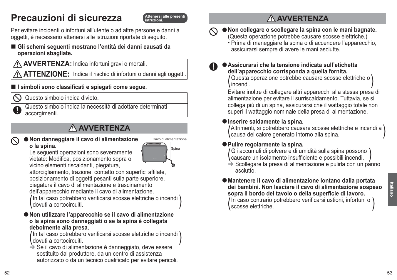 Precauzioni di sicurezza | Panasonic NTDP1 User Manual | Page 27 / 38