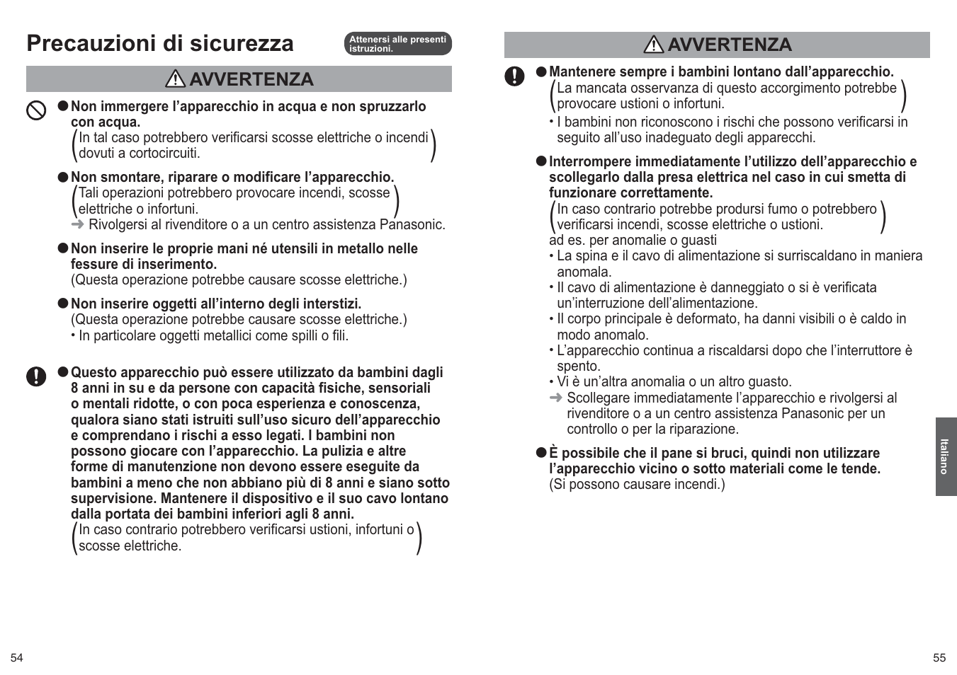 Precauzioni di sicurezza | Panasonic NTDP1 User Manual | Page 28 / 38