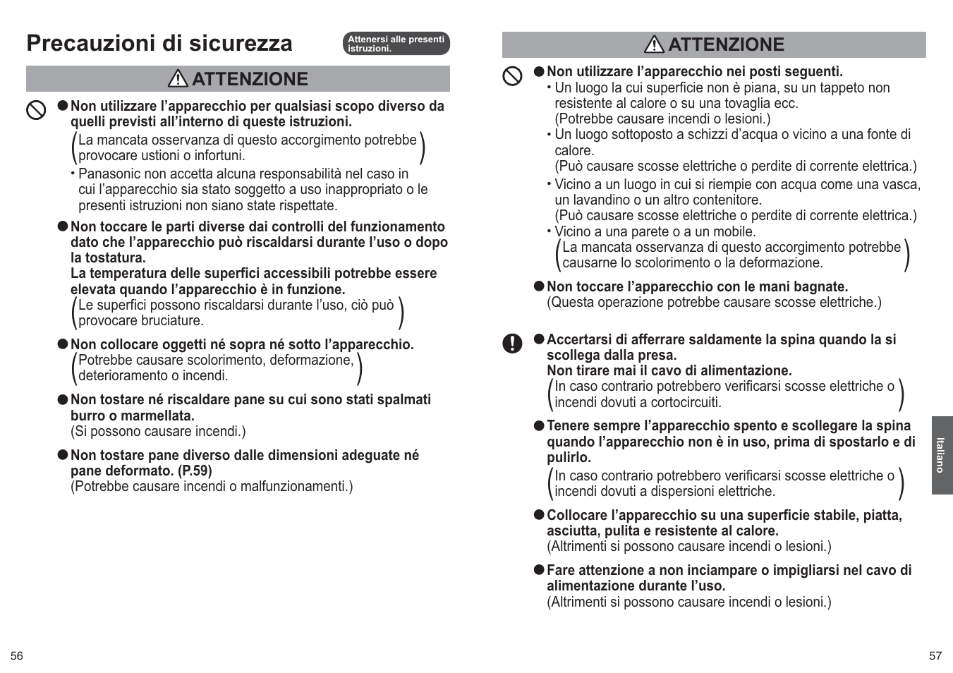 Precauzioni di sicurezza | Panasonic NTDP1 User Manual | Page 29 / 38