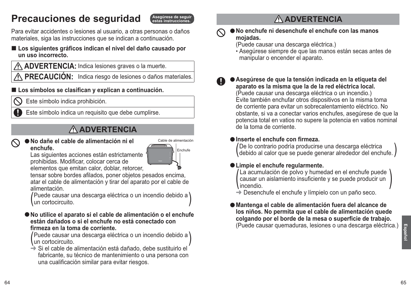 Precauciones de seguridad | Panasonic NTDP1 User Manual | Page 33 / 38