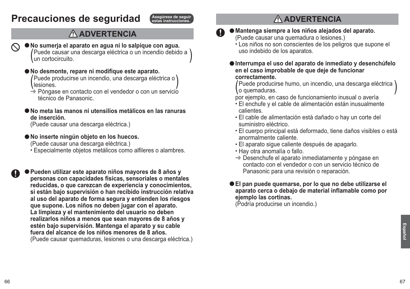 Precauciones de seguridad, Advertencia | Panasonic NTDP1 User Manual | Page 34 / 38
