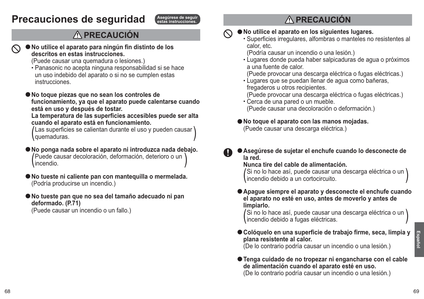Precauciones de seguridad | Panasonic NTDP1 User Manual | Page 35 / 38