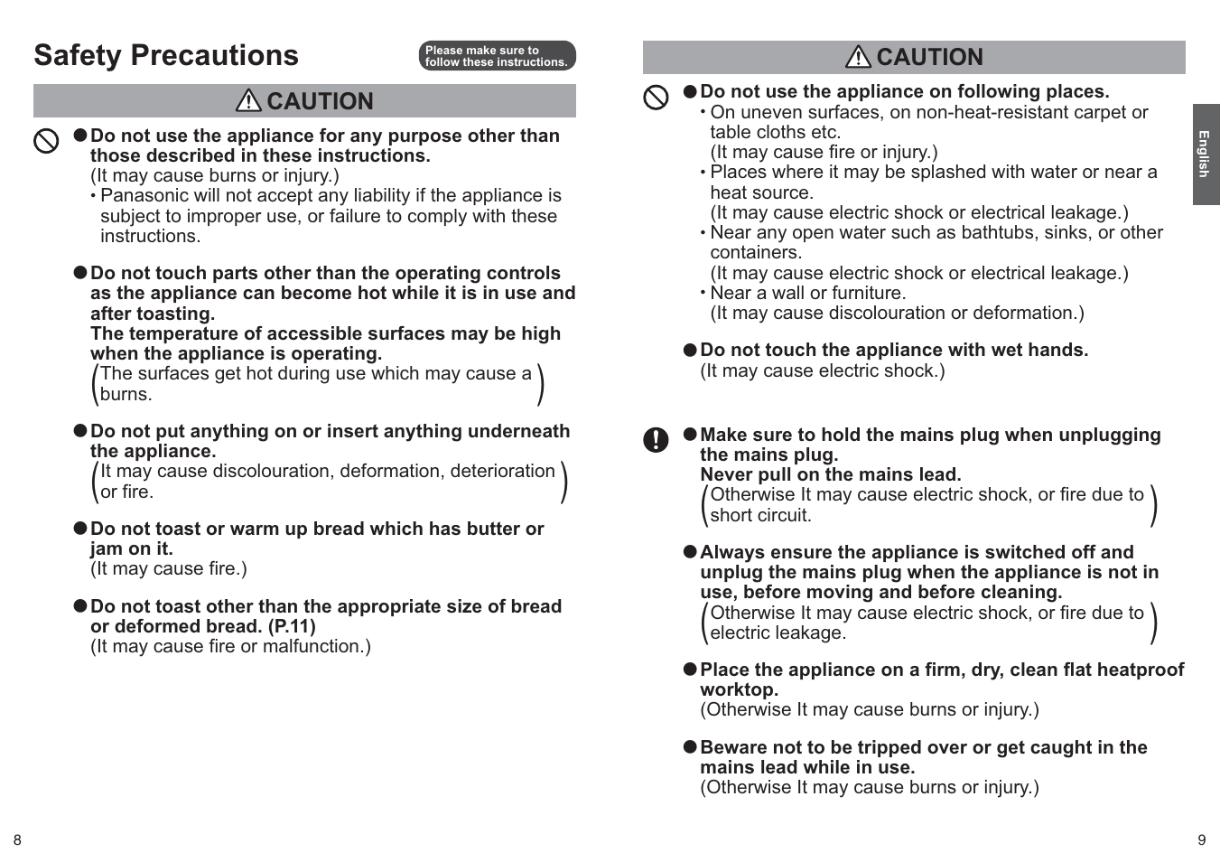 Safety precautions | Panasonic NTDP1 User Manual | Page 5 / 38