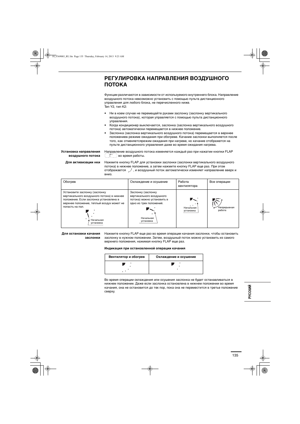 Регулировка направления воздушного потока | Panasonic S22MK2E5 User Manual | Page 135 / 180