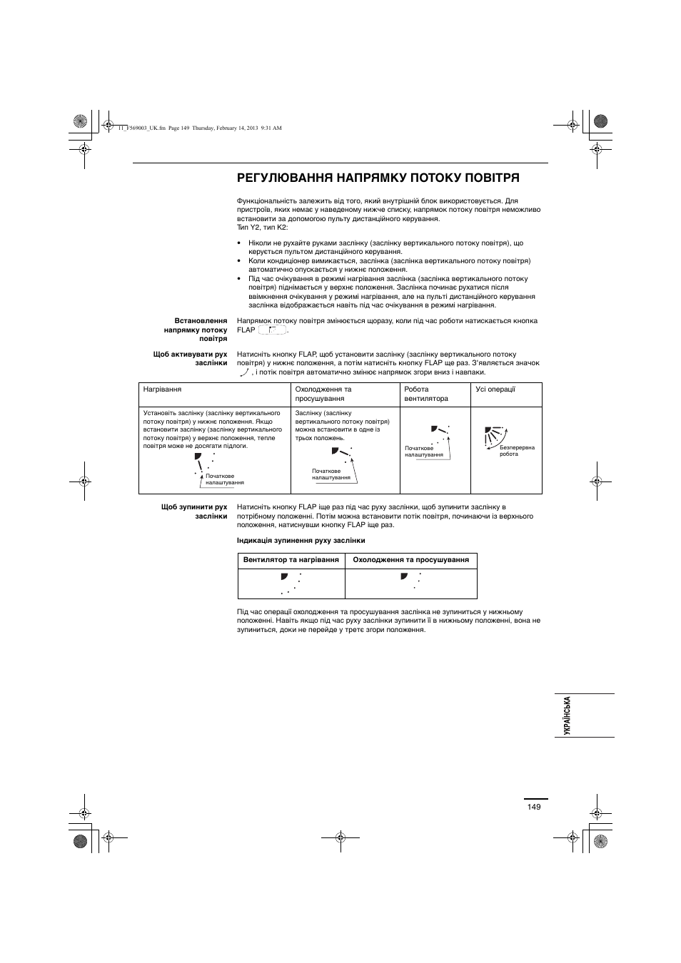 Регулювання напрямку потоку повітря | Panasonic S22MK2E5 User Manual | Page 149 / 180