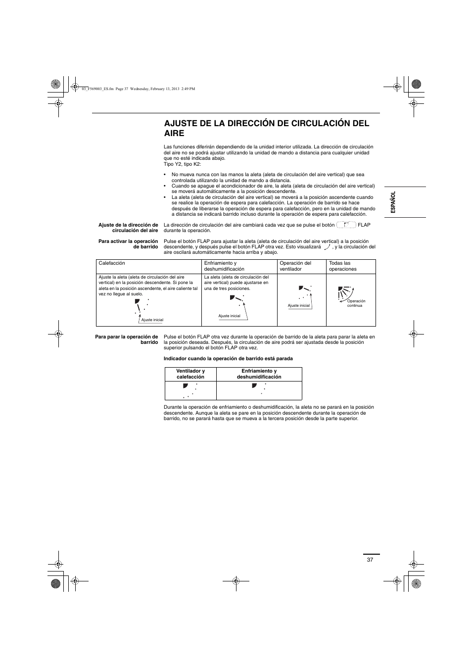 Ajuste de la dirección de circulación del aire | Panasonic S22MK2E5 User Manual | Page 37 / 180