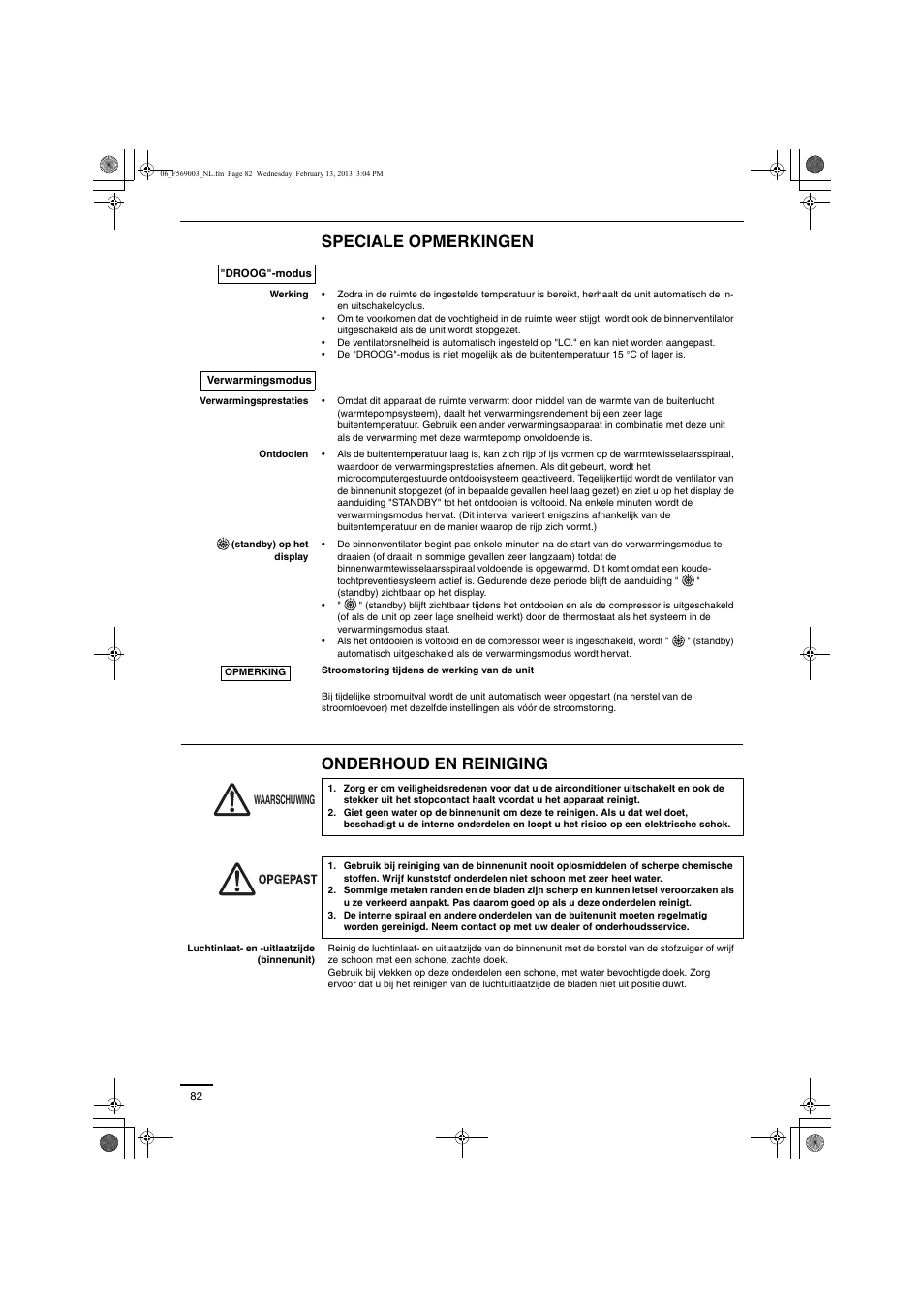 Speciale opmerkingen onderhoud en reiniging | Panasonic S22MK2E5 User Manual | Page 82 / 180