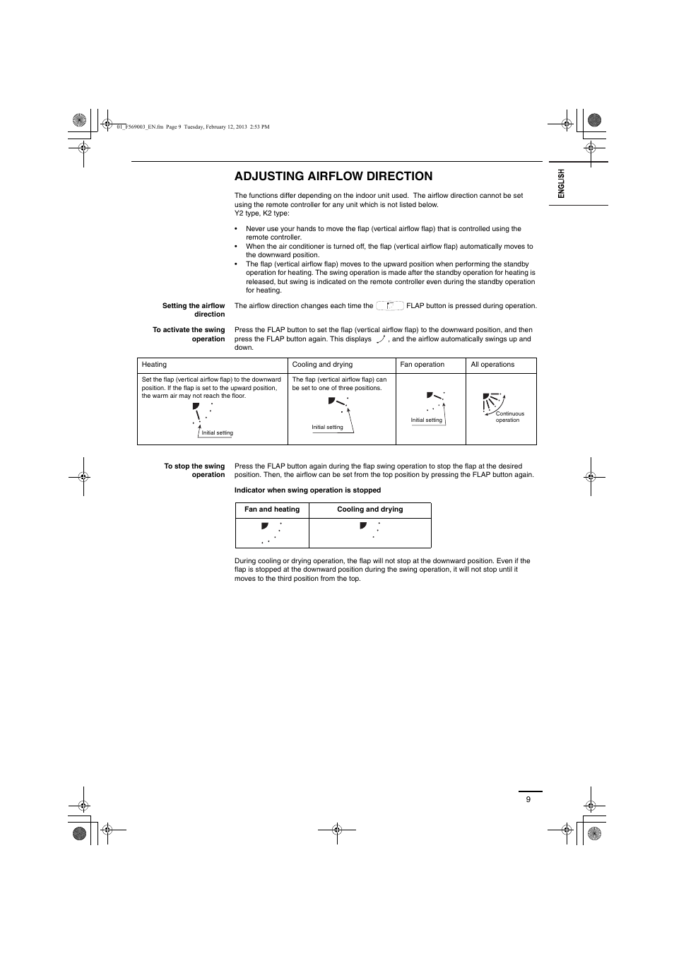 Adjusting airflow direction | Panasonic S22MK2E5 User Manual | Page 9 / 180