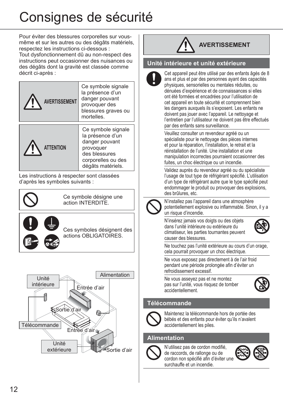 Consignes de sécurité | Panasonic CURE18QKE User Manual | Page 12 / 52
