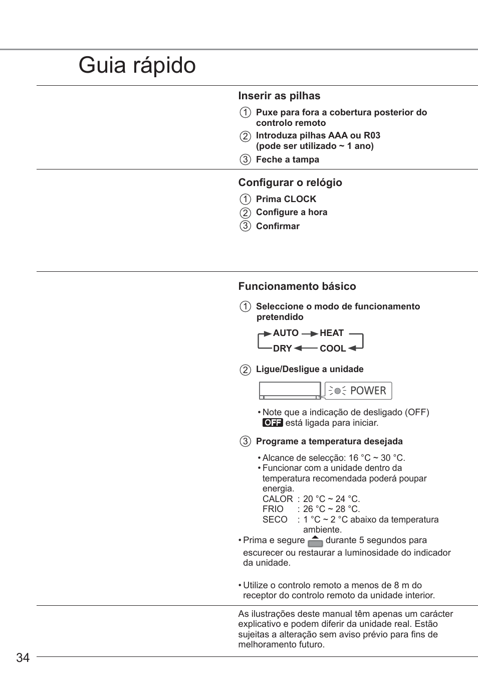 Guia rápido | Panasonic CURE18QKE User Manual | Page 34 / 52