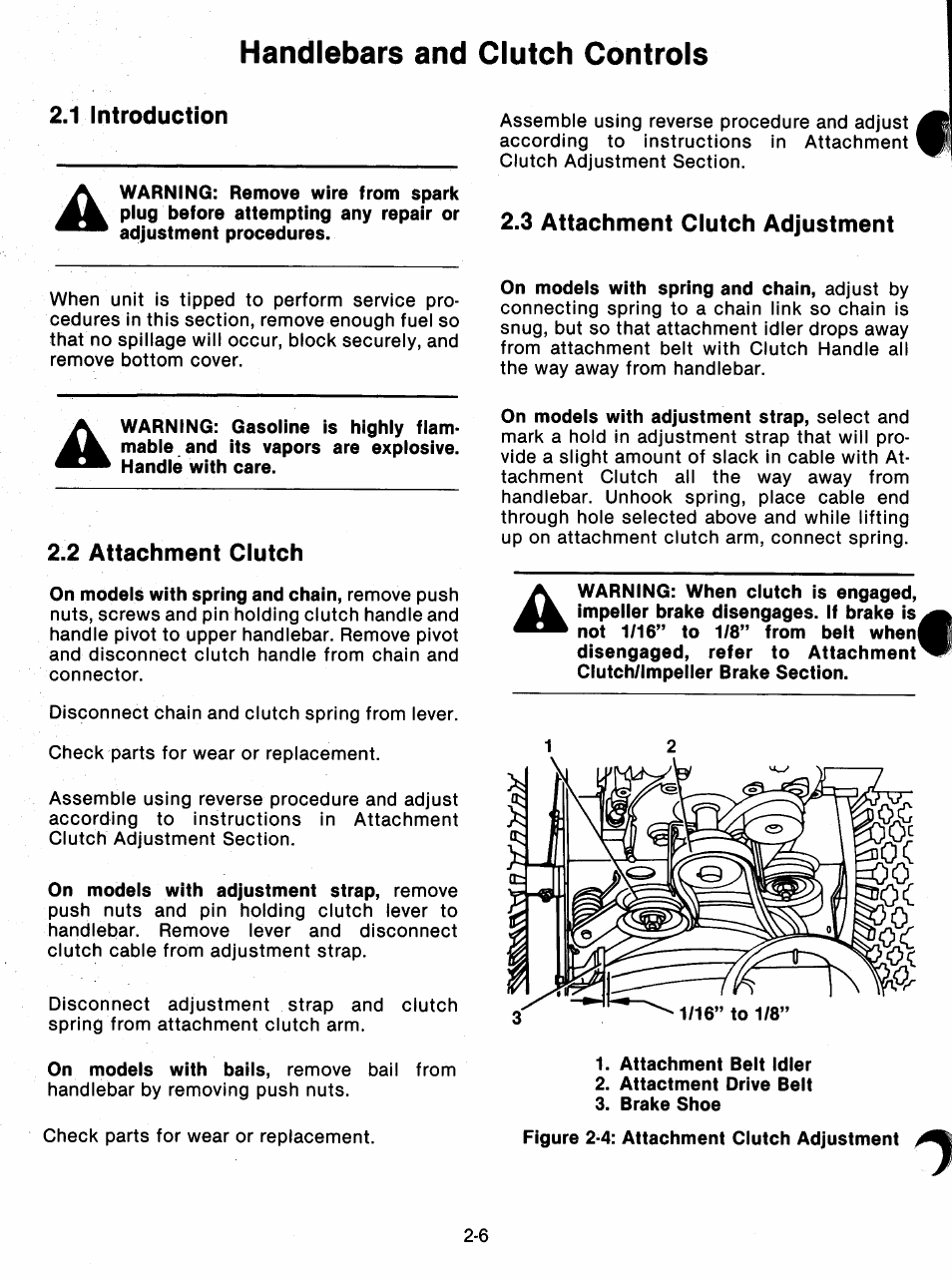 2 attachment clutch, 3 attachment clutch adjustment, 2 attachment clutch -6 | 3 attachment clutch adjustment -6, Handlebars and clutch controls | Ariens 932 Series User Manual | Page 12 / 61