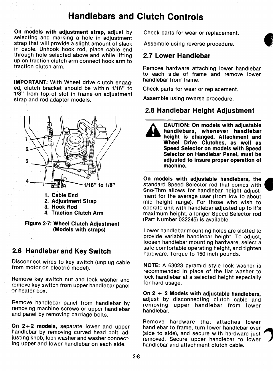 6 handlebar and key switch, 7 lower handlebar, 8 handlebar height adjustment | 6 handlebar and key switch -8, 7 lower handlebar -8, 8 handlebar height adjustment -8, Handlebars and clutch controls | Ariens 932 Series User Manual | Page 14 / 61
