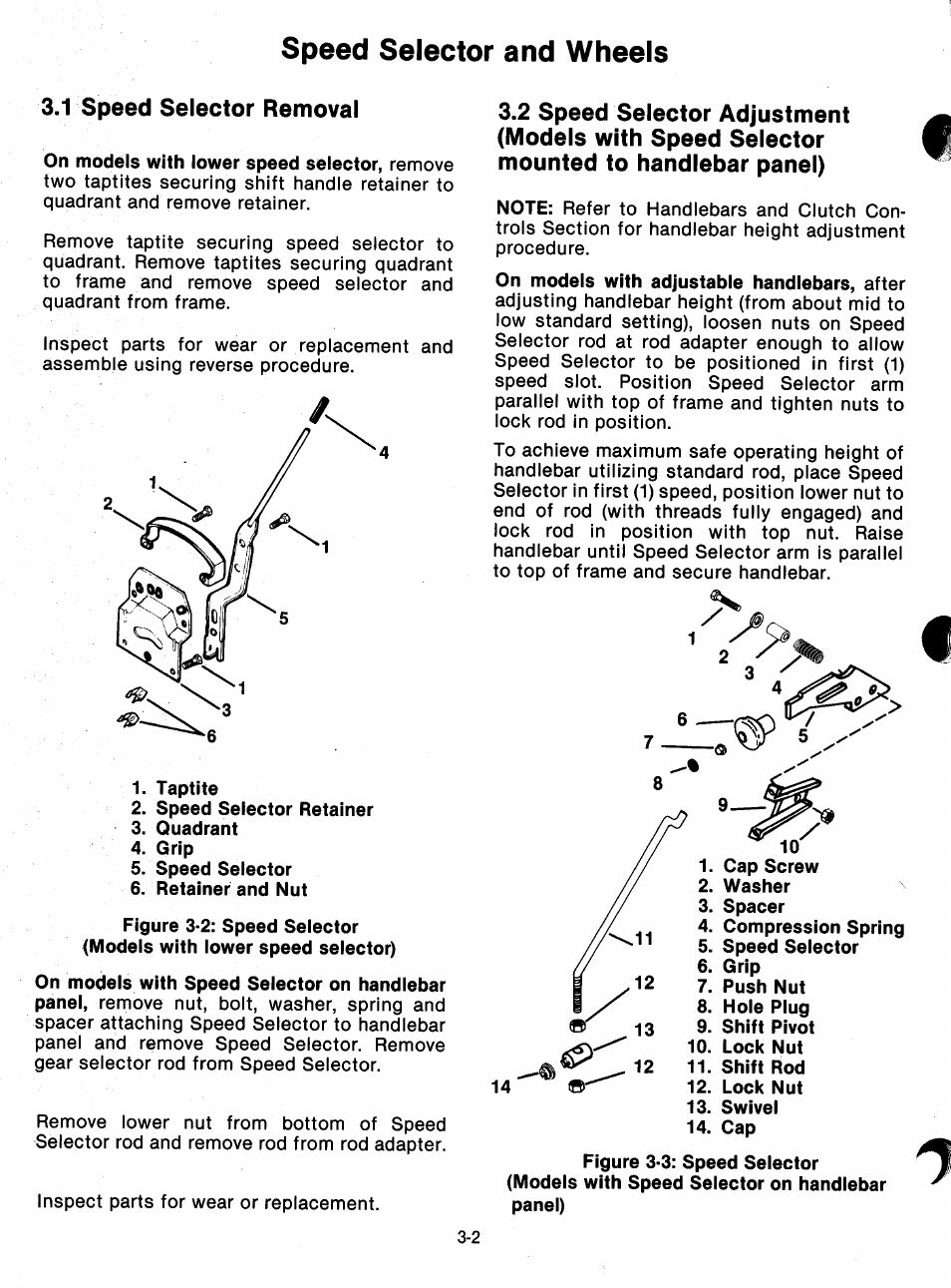 1 speed selector removal, Speed selector and wheels | Ariens 932 Series User Manual | Page 17 / 61