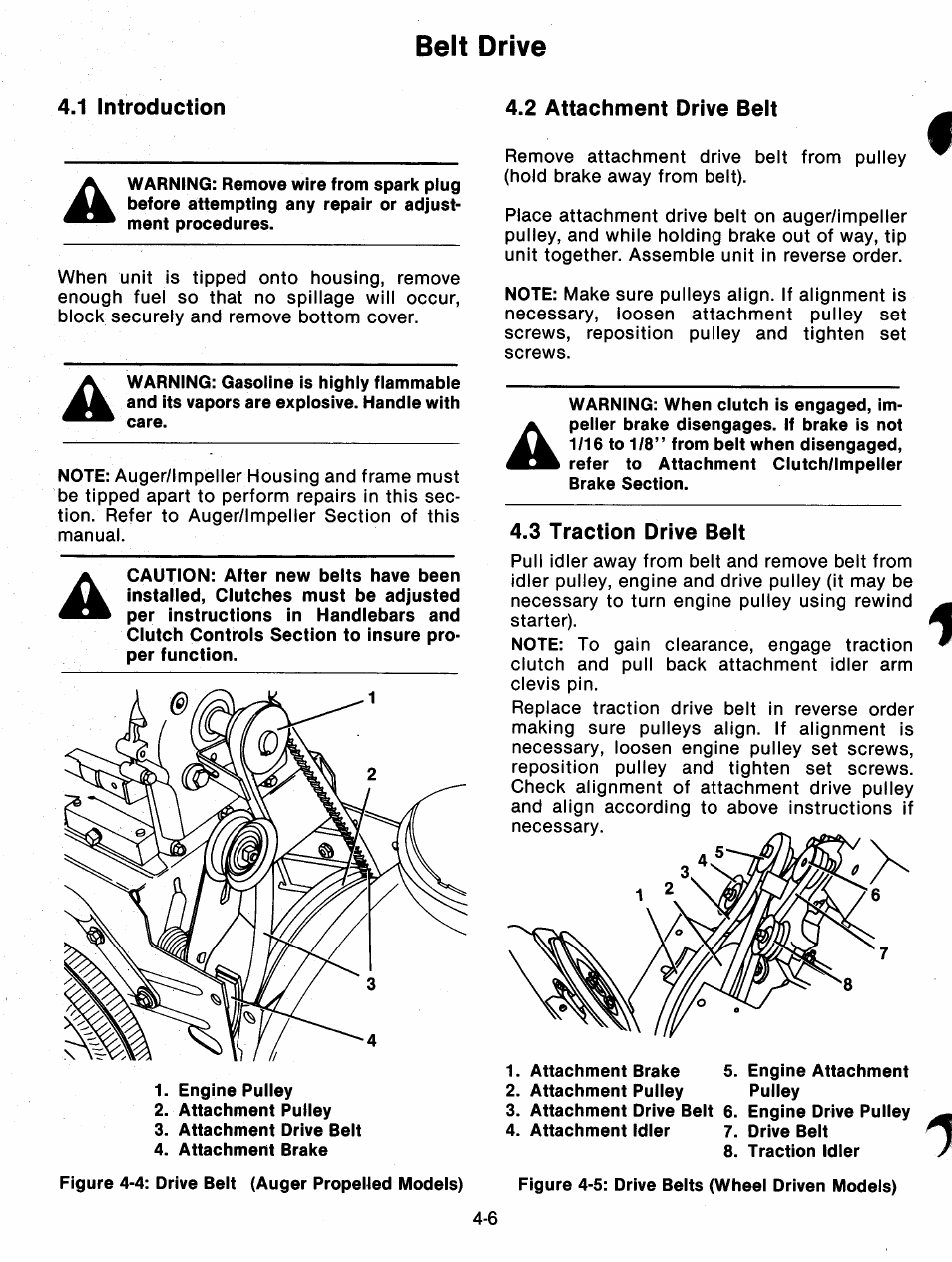 2 attachment drive belt, 3 traction drive beit, 2 attachment drive belt -6 | 3 traction drive belt -6, Belt drive | Ariens 932 Series User Manual | Page 25 / 61