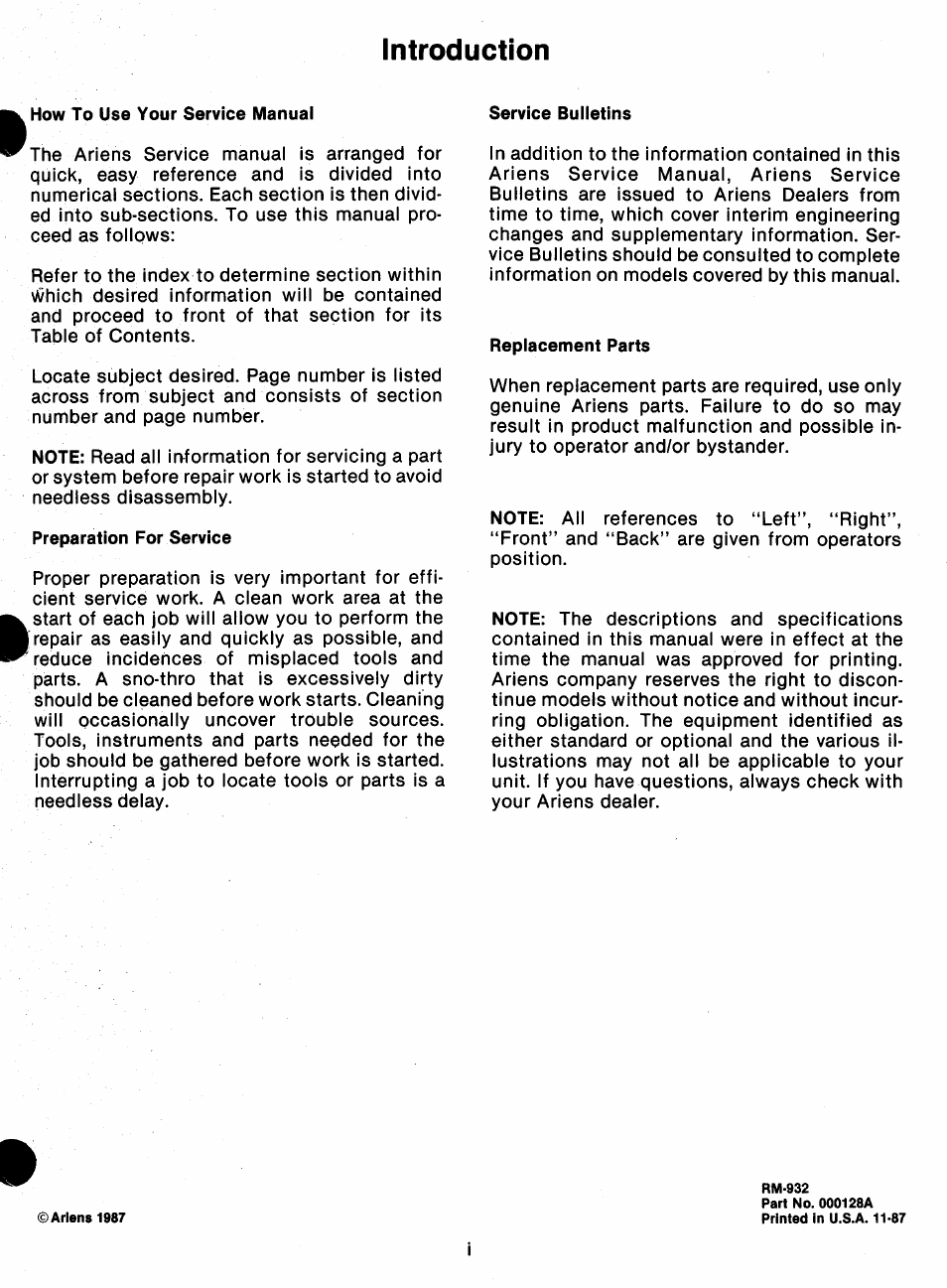 Introduction | Ariens 932 Series User Manual | Page 3 / 61