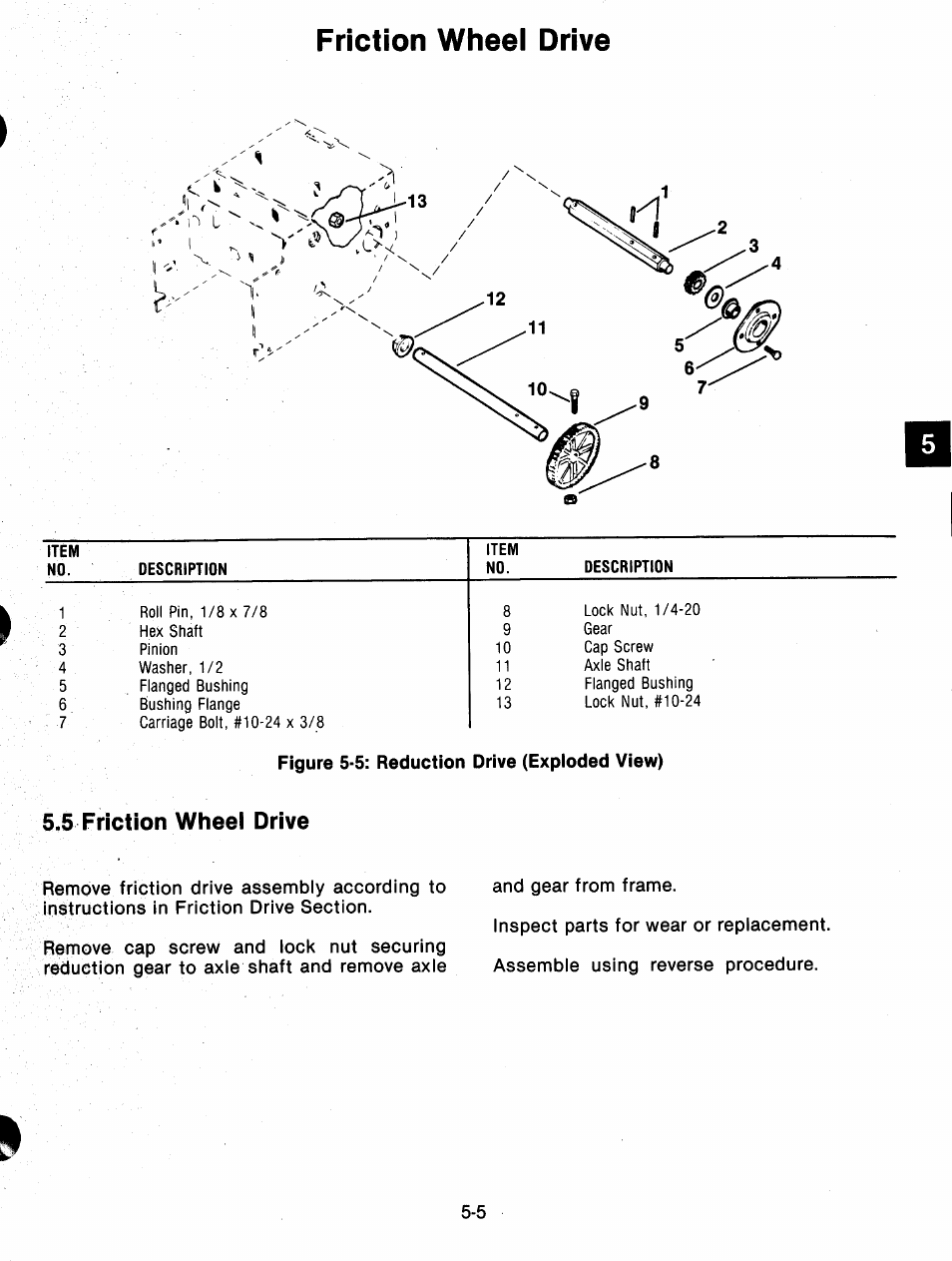 5 friction wheei drive, 5 friction wheel drive -6, Friction wheel drive | Figure 5-5: reduction drive (expioded view) | Ariens 932 Series User Manual | Page 32 / 61