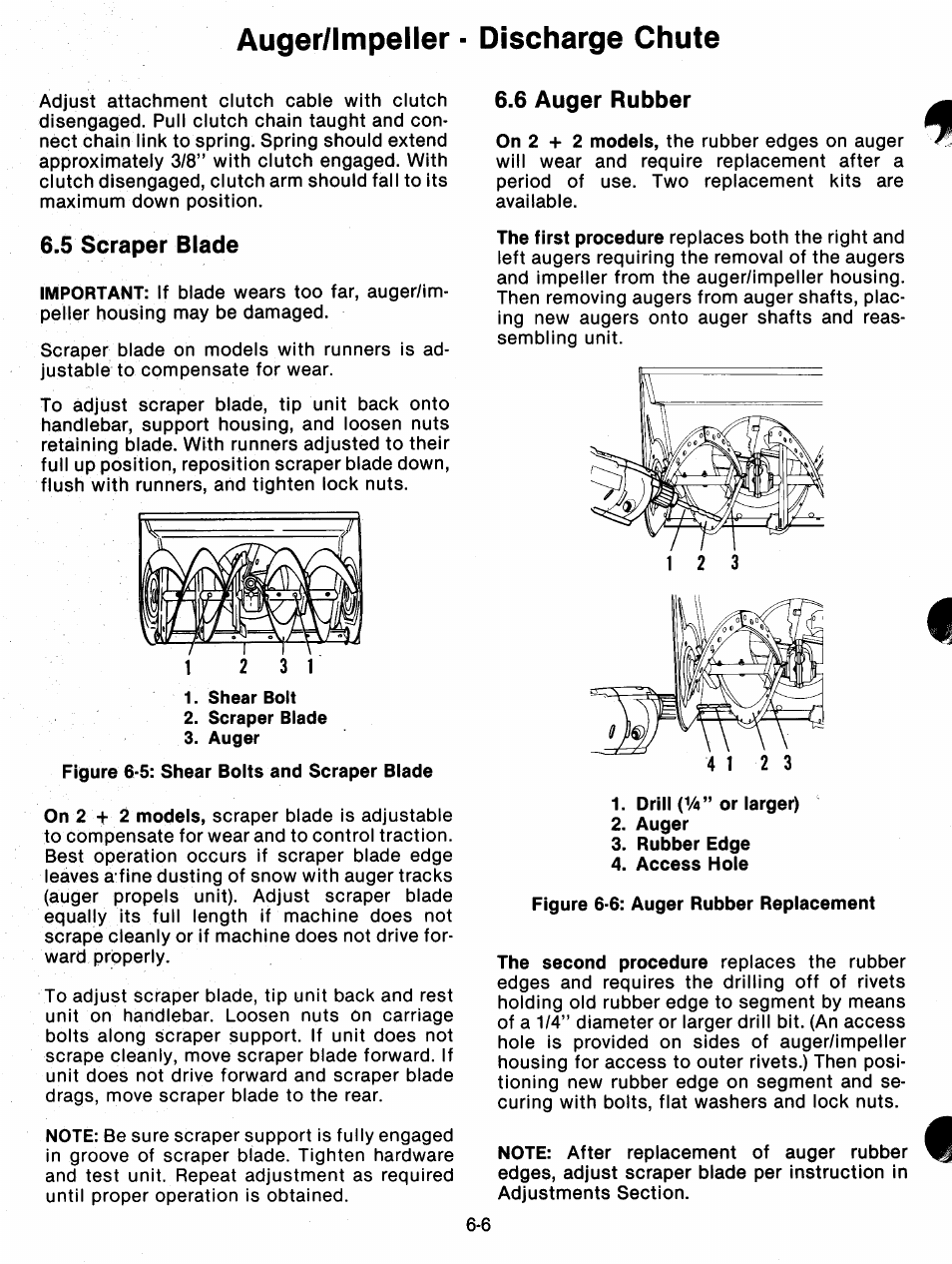 5 scraper blade, 6 auger rubber, Scraper blade -6 | Auger rubber -6, Auger/impeller - discharge chute | Ariens 932 Series User Manual | Page 39 / 61