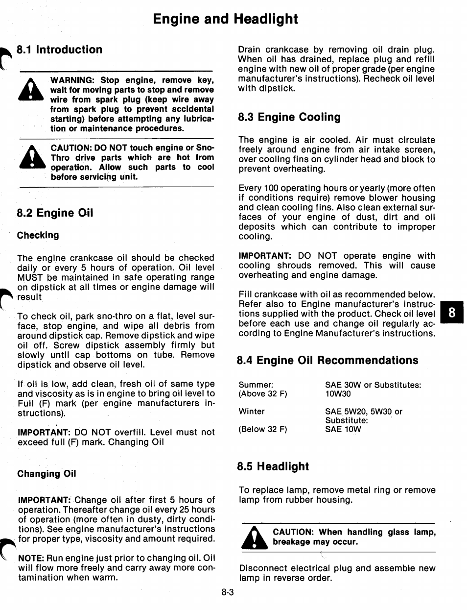 1 introduction, 2 engine oil, 3 engine cooling | 4 engine oil recommendations, 5 headlight, 1 introduction -3, 2 engine oil -3, 3 engine cooling -3, 4 engine oil recommendations -3, 5 headlight -3 | Ariens 932 Series User Manual | Page 49 / 61