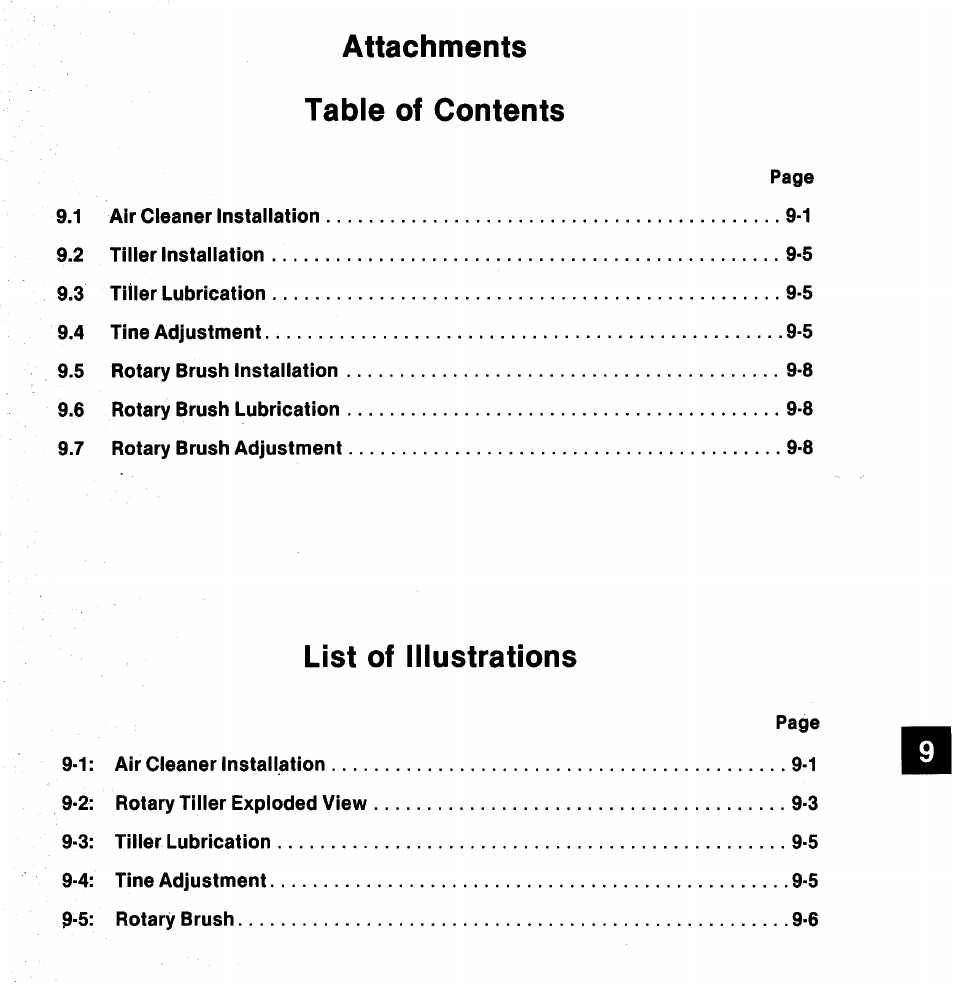 Attachments table of contents, List of illustrations | Ariens 932 Series User Manual | Page 51 / 61