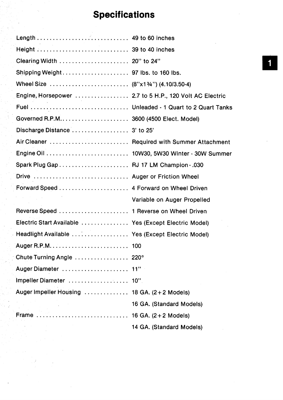 Specifications | Ariens 932 Series User Manual | Page 6 / 61