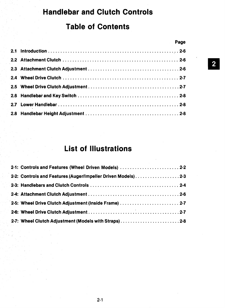 Handlebar and clutch controls table of contents, List of illustrations | Ariens 932 Series User Manual | Page 7 / 61