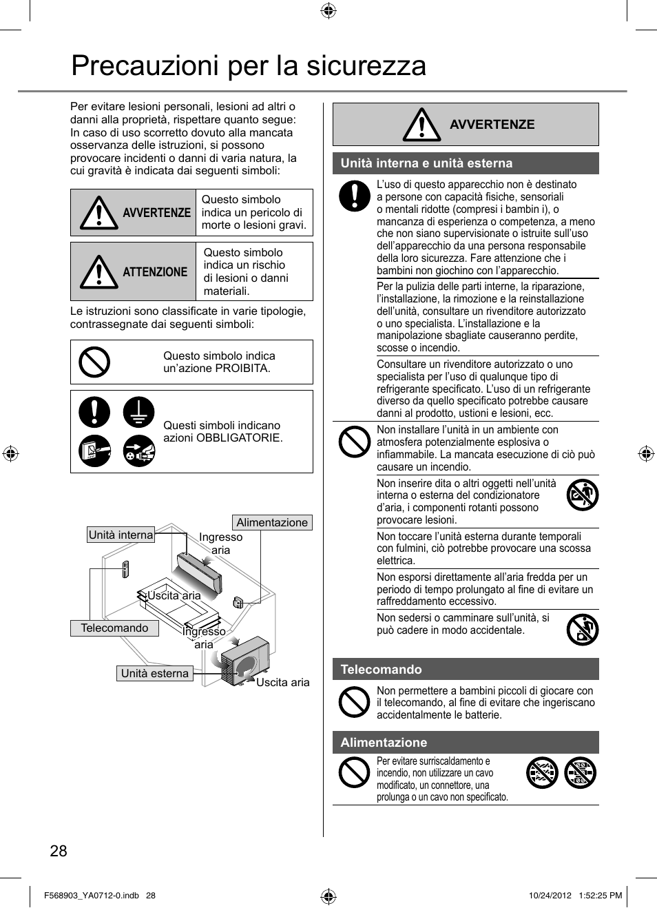 Precauzioni per la sicurezza | Panasonic CSRE24PKE3 User Manual | Page 28 / 52