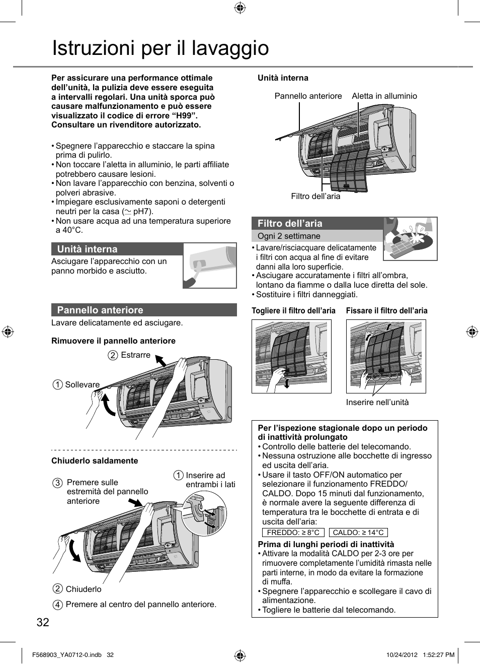 Istruzioni per il lavaggio | Panasonic CSRE24PKE3 User Manual | Page 32 / 52