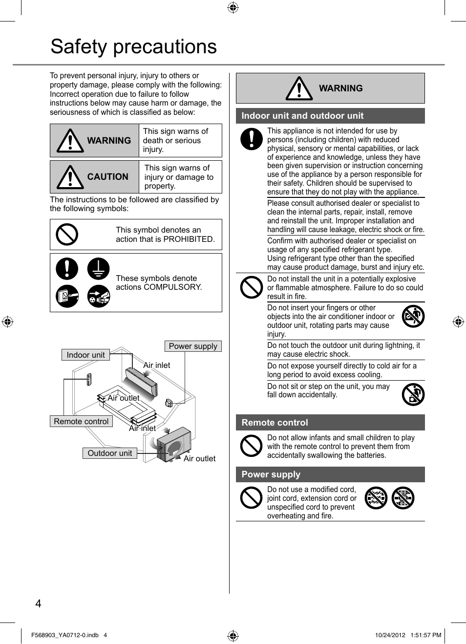 Safety precautions | Panasonic CSRE24PKE3 User Manual | Page 4 / 52