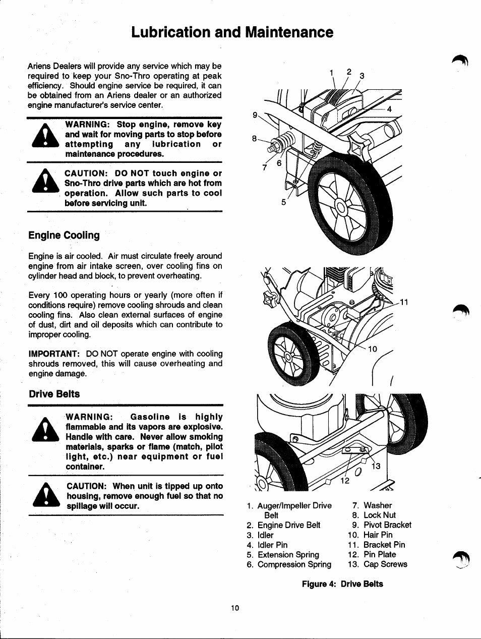 Lubrication and maintenance, Engine cooling, Drive belts | Ariens SNO-THRO 937 User Manual | Page 12 / 17