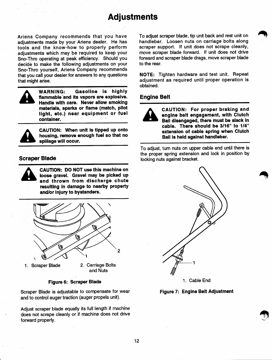 Adjustments, Engine belt | Ariens SNO-THRO 937 User Manual | Page 14 / 17