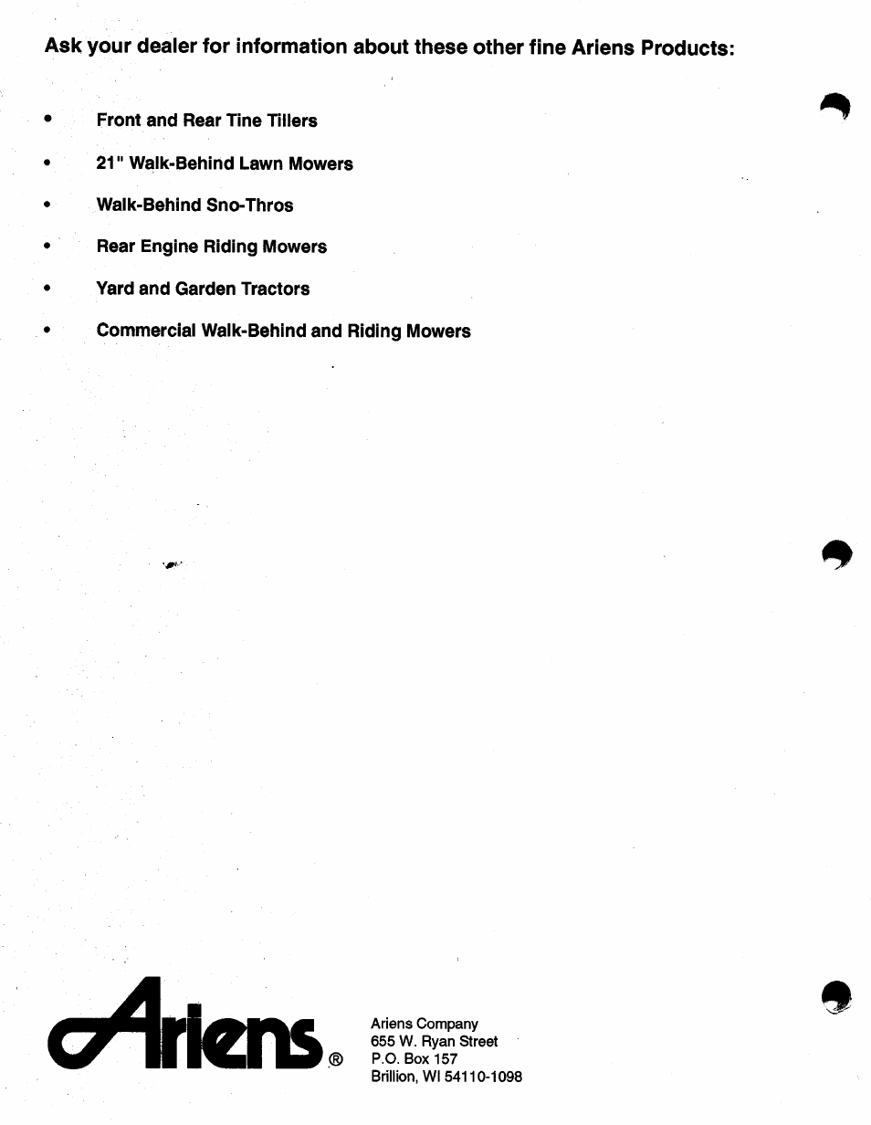 Chrlens | Ariens SNO-THRO 937 User Manual | Page 17 / 17