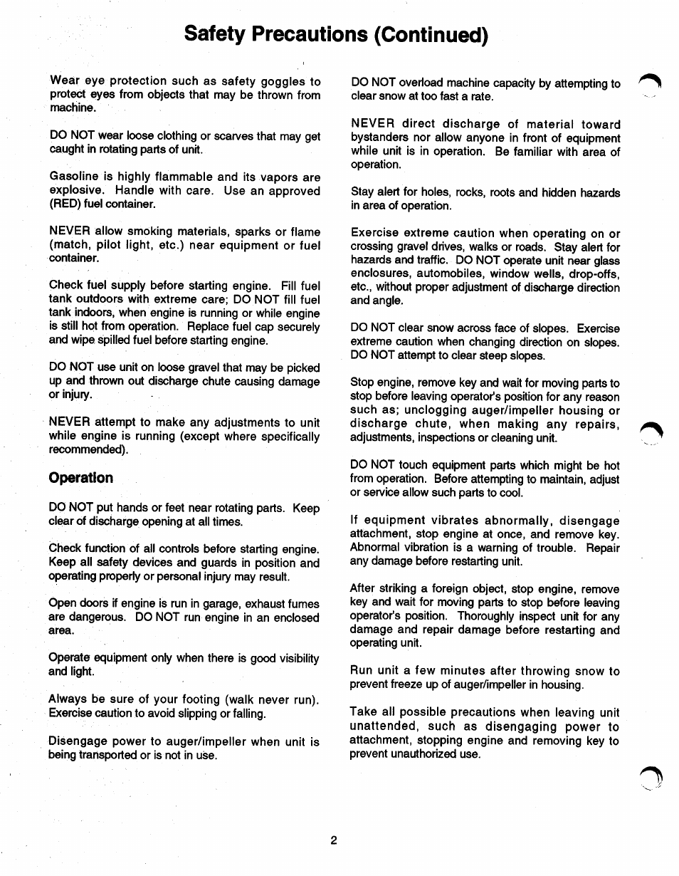 Operation, Safety precautions (continued) | Ariens SNO-THRO 937 User Manual | Page 4 / 17